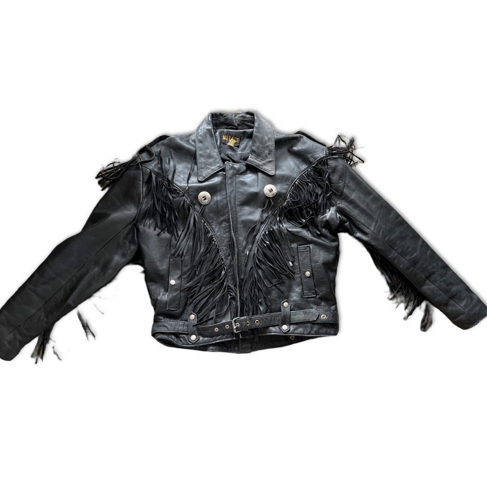 Men’s Black Leather Jacket with Fringe